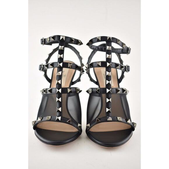 Valentino Rockstud 105 Black Mesh Stud Cage Ankle Strap Sandal Heel Pump 39.5 - Picture 6 of 12